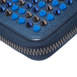 Christian Louboutin Blue Leather Spiked Zip Around Wallet