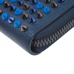 Christian Louboutin Blue Leather Spiked Zip Around Wallet