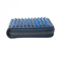 Christian Louboutin Blue Leather Spiked Zip Around Wallet