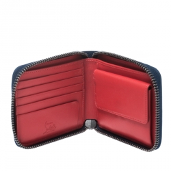 Christian Louboutin Blue Leather Spiked Zip Around Wallet