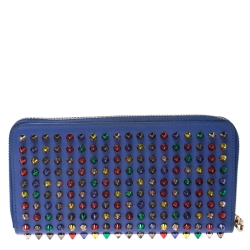 Christian Louboutin Blue Leather Panettone Spikes  Zip Around Wallet