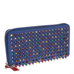 Christian Louboutin Blue Leather Panettone Spikes  Zip Around Wallet