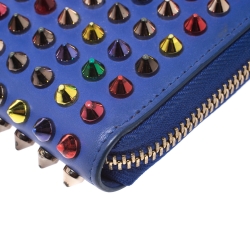 Christian Louboutin Blue Leather Panettone Spikes  Zip Around Wallet