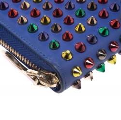 Christian Louboutin Blue Leather Panettone Spikes  Zip Around Wallet