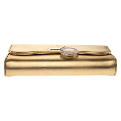 مملوكة مسبقًا حقيبة كلتش كريستيان لوبوتان ريفييرا جلد ذهبية ميتالسك