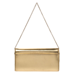 مملوكة مسبقًا حقيبة كلتش كريستيان لوبوتان ريفييرا جلد ذهبية ميتالسك