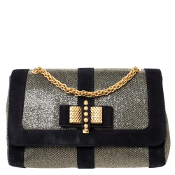Pre Owned Christian Louboutin Black/Gold Suede and Glitter Lame Fabric Sweet Charity  Shoulder Bag