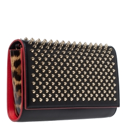 Pre Owned Christian Louboutin Black Leather Paloma Spiked Chain Clutch