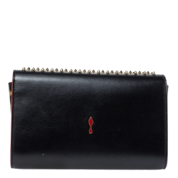 Pre Owned Christian Louboutin Black Leather Paloma Spiked Chain Clutch
