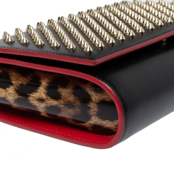 Pre Owned Christian Louboutin Black Leather Paloma Spiked Chain Clutch