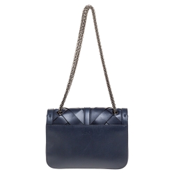Pre Owned Christian Louboutin Navy Blue Woven Leather Sweet Charity Shoulder Bag
