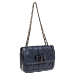 Pre Owned Christian Louboutin Navy Blue Woven Leather Sweet Charity Shoulder Bag
