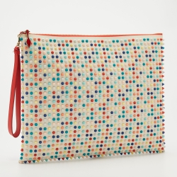 مملوكة مسبقًا حقيبة كلتش للرسغ كريستيان لوبوتان لوبيش جلد أبيض متعدد الألوان مرصع سبايك