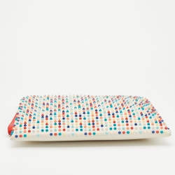 مملوكة مسبقًا حقيبة كلتش للرسغ كريستيان لوبوتان لوبيش جلد أبيض متعدد الألوان مرصع سبايك