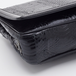 Pre Owned Christian Louboutin Black Water Snake Leather Artemis Chain Shoulder Bag