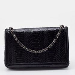 Pre Owned Christian Louboutin Black Water Snake Leather Artemis Chain Shoulder Bag