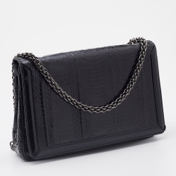 Pre Owned Christian Louboutin Black Water Snake Leather Artemis Chain Shoulder Bag