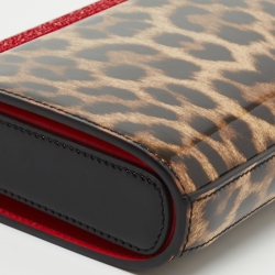 Christian Louboutin Brown  Leopard Print Patent Leather Vanite Clutch 