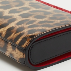 Christian Louboutin Brown  Leopard Print Patent Leather Vanite Clutch 