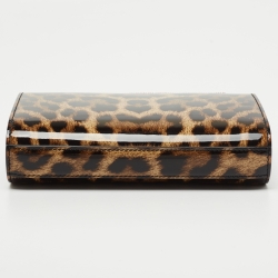 Christian Louboutin Brown  Leopard Print Patent Leather Vanite Clutch 