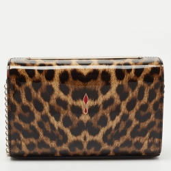 Christian Louboutin Brown  Leopard Print Patent Leather Vanite Clutch 