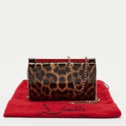 Christian Louboutin Brown  Leopard Print Patent Leather Vanite Clutch 