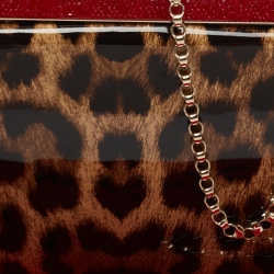 Christian Louboutin Brown  Leopard Print Patent Leather Vanite Clutch 