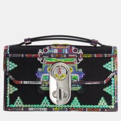 Christian Louboutin Black Sequin Embellished Top Handle Bag with Silver Hardware
