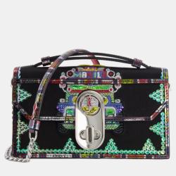 Christian Louboutin Black Sequin Embellished Top Handle Bag with Silver Hardware