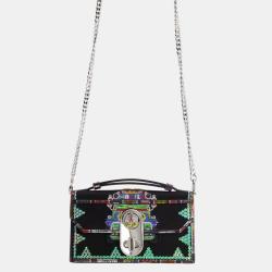 Christian Louboutin Black Sequin Embellished Top Handle Bag with Silver Hardware