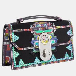 Christian Louboutin Black Sequin Embellished Top Handle Bag with Silver Hardware