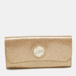 Christian Louboutin Gold Patent Leather Glitter Riviera Clutch