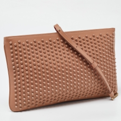 Christian Louboutin Beige Leather Triloubi Spiked Shoulder Bag