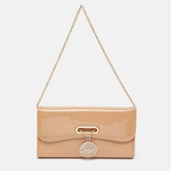 Pre Owned Christian Louboutin Beige Patent Leather Riviera Clutch