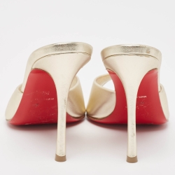Pre Owned Christian Louboutin Silver Leather Me Dolly Open Toe Slide Sandals Size 36