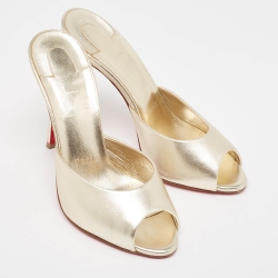 Pre Owned Christian Louboutin Silver Leather Me Dolly Open Toe Slide Sandals Size 36