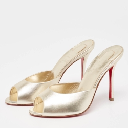 Pre Owned Christian Louboutin Silver Leather Me Dolly Open Toe Slide Sandals Size 36