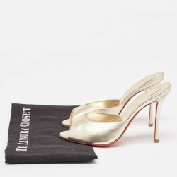 Pre Owned Christian Louboutin Silver Leather Me Dolly Open Toe Slide Sandals Size 36