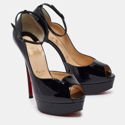 Pre Owned صندل كريستيان لوبوتان روند شيك التا سير كاحل جلد لامع بيج مقاس 38