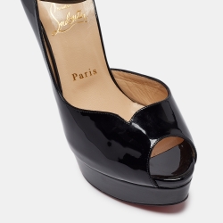 Pre Owned صندل كريستيان لوبوتان روند شيك التا سير كاحل جلد لامع بيج مقاس 38