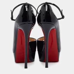 Pre Owned صندل كريستيان لوبوتان روند شيك التا سير كاحل جلد لامع بيج مقاس 38