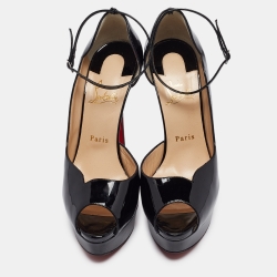 Pre Owned صندل كريستيان لوبوتان روند شيك التا سير كاحل جلد لامع بيج مقاس 38