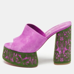 Pre Owned Christian Louboutin Purple Suede Platform Slide Sandals Size 38.5