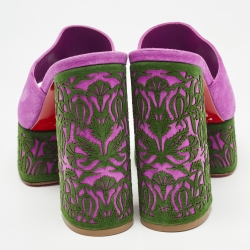 Pre Owned Christian Louboutin Purple Suede Platform Slide Sandals Size 38.5