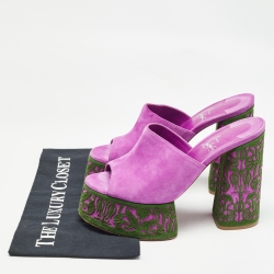 Pre Owned Christian Louboutin Purple Suede Platform Slide Sandals Size 38.5
