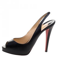 Pre Owned صندل كريستيان لوبوتان فتحة كعب مقدمة مفتوحة N°بريف جلد أسود مقاس 41