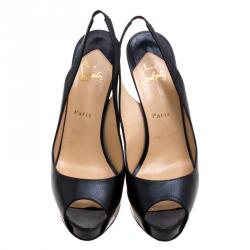 Pre Owned صندل كريستيان لوبوتان فتحة كعب مقدمة مفتوحة N°بريف جلد أسود مقاس 41