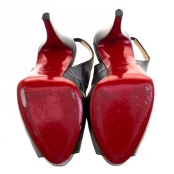 Pre Owned صندل كريستيان لوبوتان فتحة كعب مقدمة مفتوحة N°بريف جلد أسود مقاس 41