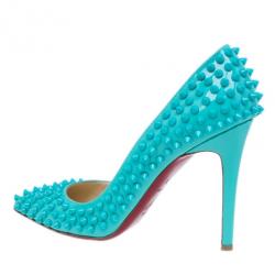 Pre Owned Christian Louboutin Turquoise Patent Pigalle Spikes Pumps Size 38