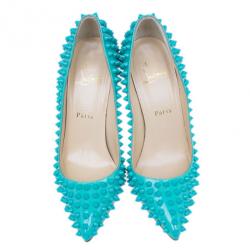 Pre Owned Christian Louboutin Turquoise Patent Pigalle Spikes Pumps Size 38
